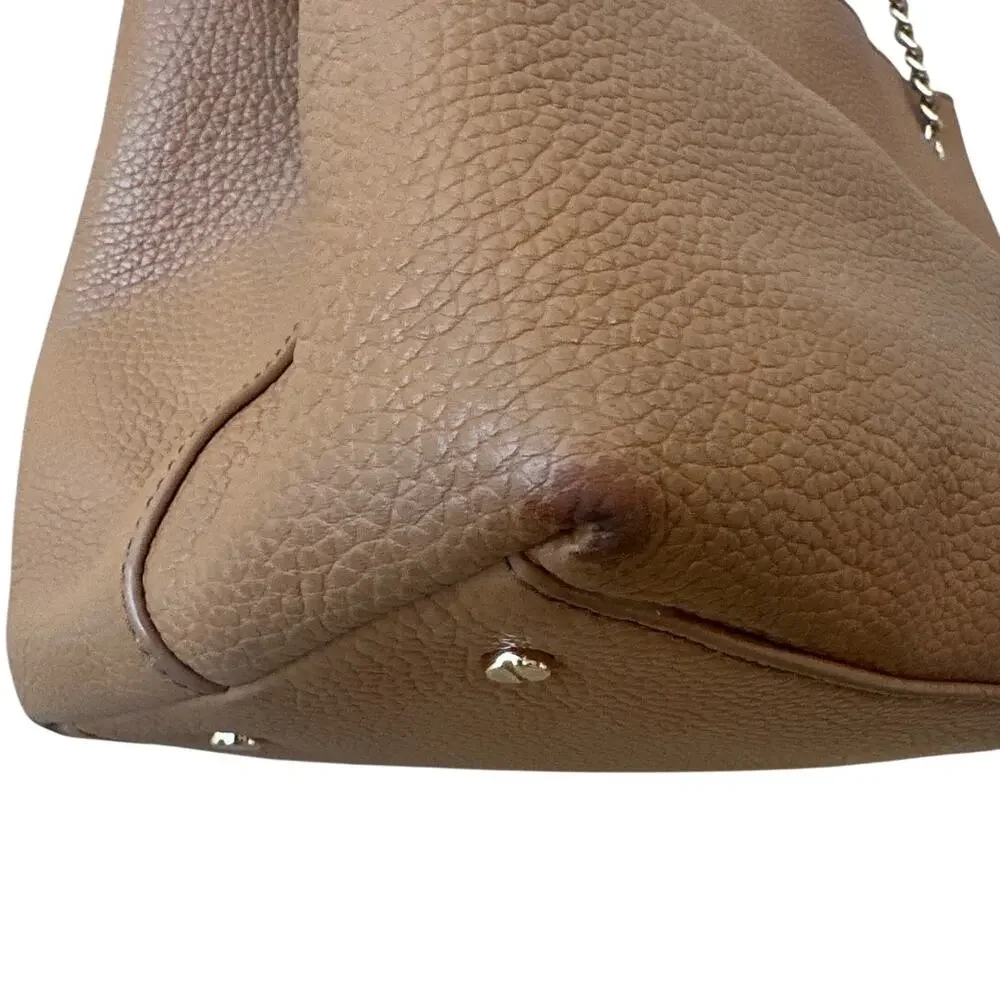 Tory Burch Pebbled Leather Chain Tote Brown‎ Camel Slouchy Bag